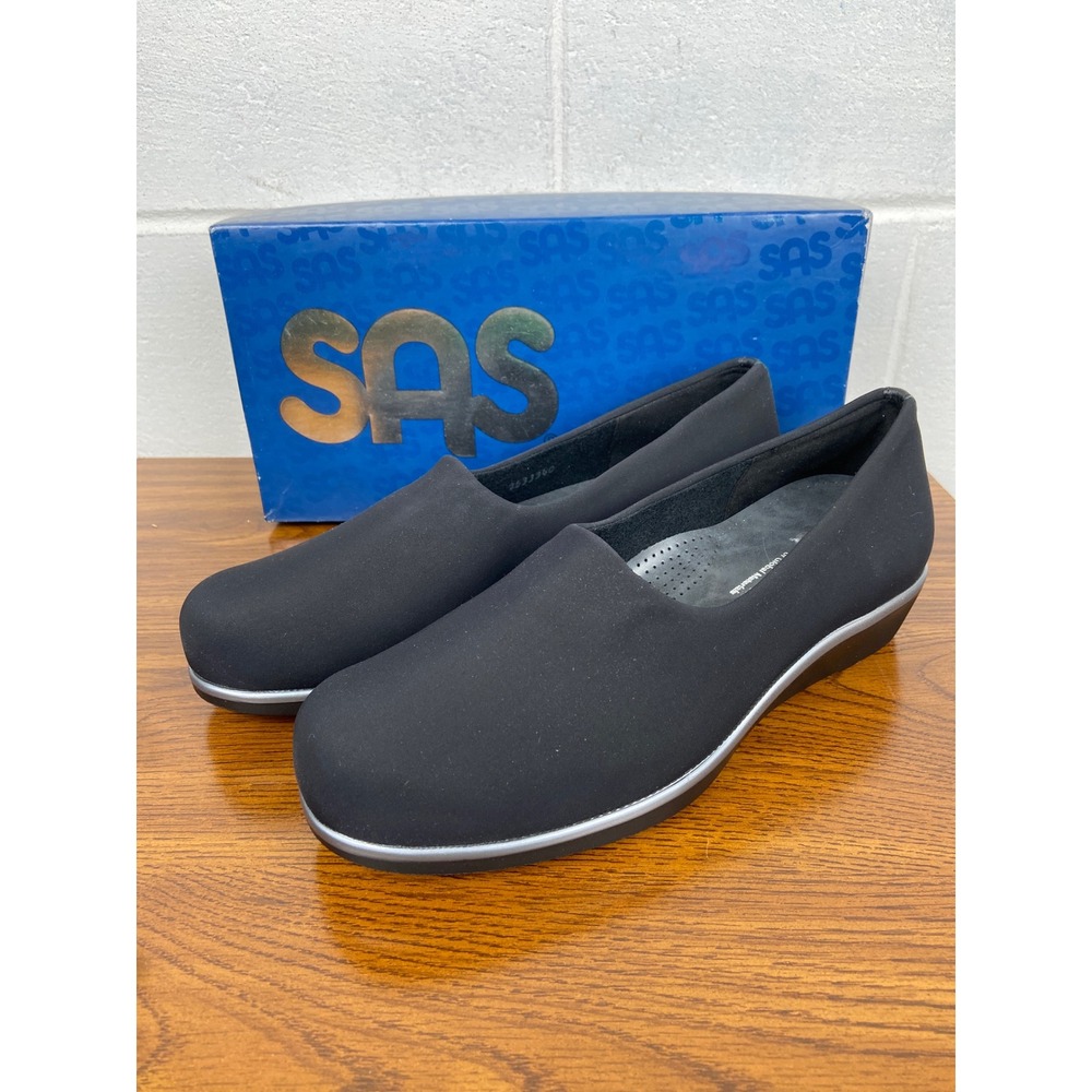 NIB SAS Bliss Comfort‎ Slip On Loafers Wide Width Shoes Black Cushioned 9 WW